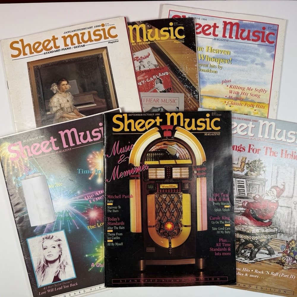 Sheet Music‎ Magazine 1990 Complete Year 6 Issues Vocal Piano Guitar Vintage